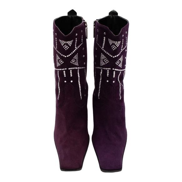BALDININI Purple Suede w/ Rhinestones Leather Ankle Boots SZ 7 - Picture 2 of 16